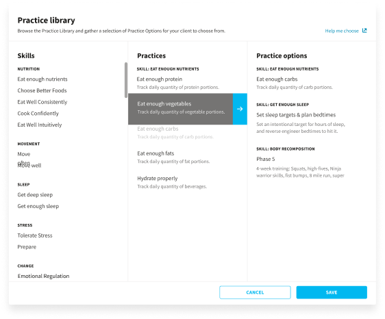Screen capture of ProCoach's Practice Library functionality
