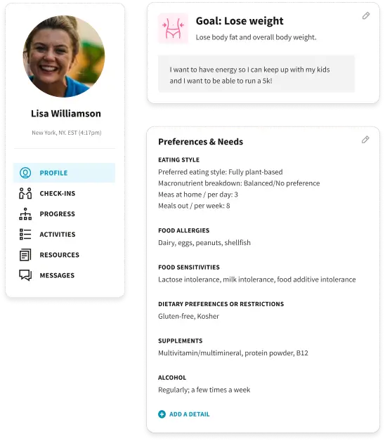 Screen capture depicting ProCoach's client management capability