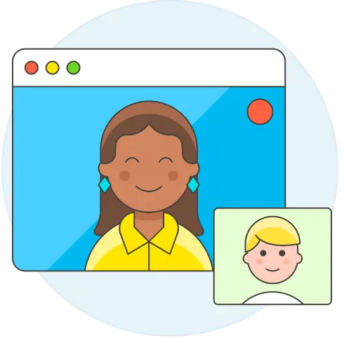 Two computer windows depicting a typical videoconferencing interaction