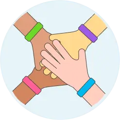 Four hands laid atop one another in solidarity
