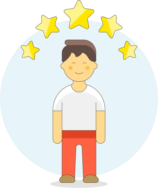 Pleased man standing under a canopy of achievement stars
