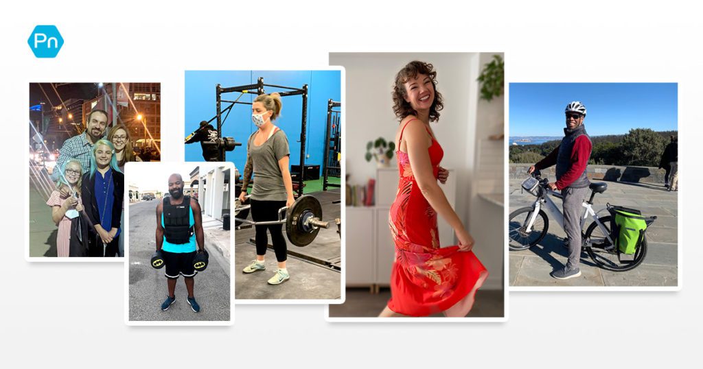 Collage of Precision Nutrition Coaching clients Bradley Windle, Victor Salgado, Lindsey Marvin, Silvia Pontuschka, and Philip Davis.
